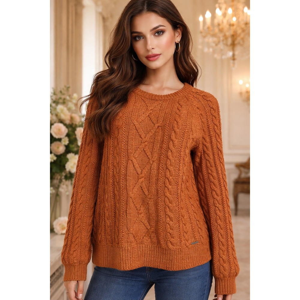 Abercrombie & Fitch Brown Cable Knit Sweater Chunky Cotton SZ Lg. Luxury Classic